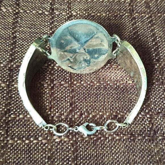 7'' Rare  Bold Vintage Afghan Lapis Lazuli Inlay Silver Tone Bracelet - Picture 8 of 11